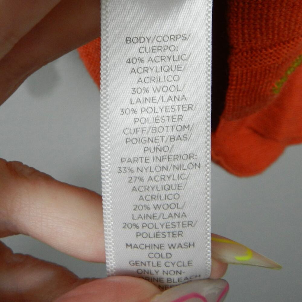 LOFT Cardigan Sweater Size L Orange Wool Blend Custom Buttons Flower Patch - Picture 11 of 16